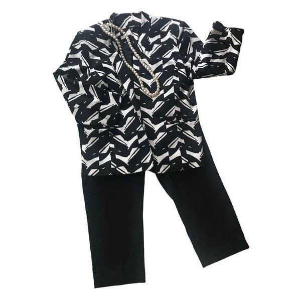 PREMISE Jacket 3/4 Length Sleeve Black & White Open Front Lined Size 8 - Picture 1 of 6